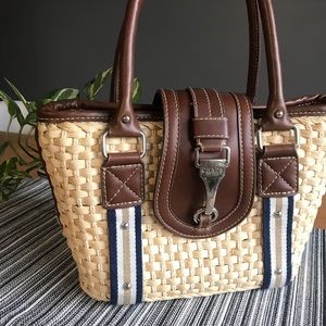 Chaps straw and vegan leather handbag with stripes